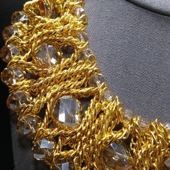 Bohemian Wide Crystal Beaded Chain Collar Necklace, Champaign Beads, 17 Inches - Picture 8 of 11